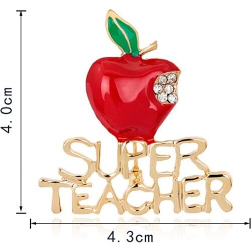 Gold Color Enamel Apple Cut Superteacher Brooch Fashion Gift Women Brooch Pins For Teacher Popular People Costume Brooch