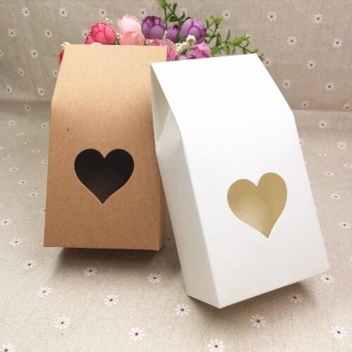 120pcs/lot Kraft Paper Gift Packaging Bags With Clear Heart Shape PVC Window Seal Gift Boxes 8x5x16cm Jewelry Storage Paper Boxe