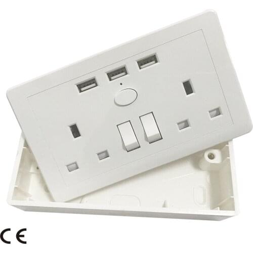 2 Gang Double Socket with Back Box 32MM Pattress Wall Socket Electrical Plug UK