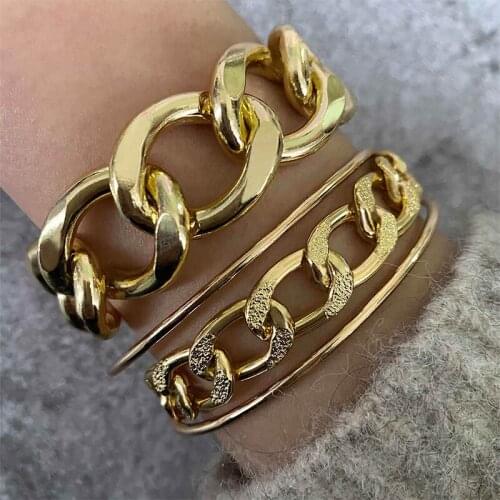3 Pcs/Set Women Fashion Bracelets Set Boho Gold Irregular Pattern Chain Geometric Multilayer Cuff Bracelet Charm Jewelry Gift