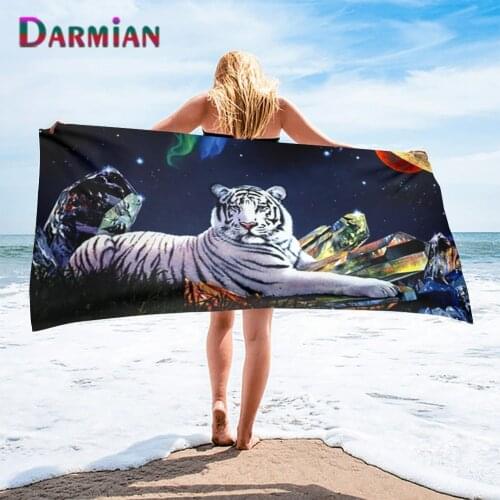DARMIAN 3D White Tiger Design Large Thick Bath Shower Towels Microfiber Beach Towels for Women Men Travel Swimming Yoga Blanket