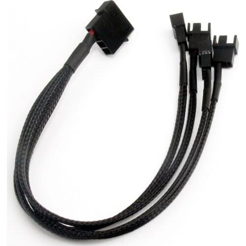 4pcs 1 To 4 Way Y Splitter Sleeve Type 4 Pin Molex Male To 2x 3 Pin / 4 Pin PWM Male Connector Fan Extension Adapter Cable 30cm