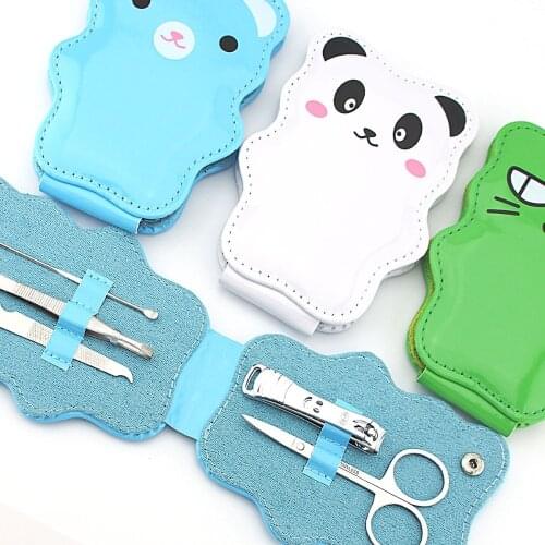 5pcs Nail Cutter Cute Cartoon Set Eyelash Tweezers Case Packed 5 in 1 Manicure Set Nail Care Stainless steel Scissor Nice Gift