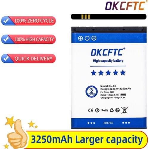 3250mAh Rechargeable BL-5B BL5B Cell Phone Battery for Nokia 5300 5320 N80 N83 6120C 7360 3220 3230 5070 BL 5B Batteries