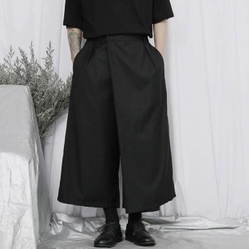Original new casual pants mens Capris Japanese Yamamoto fashion niche design asymmetric loose wide leg pants