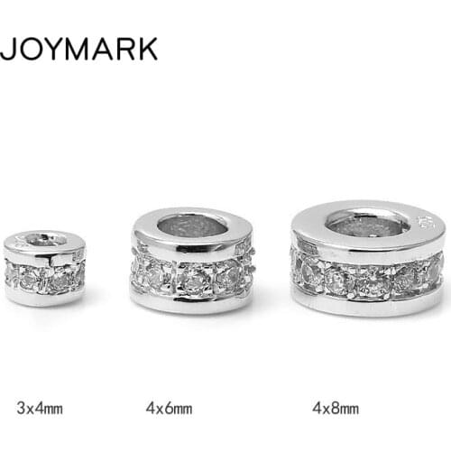 4mm 6mm 8mm CZ Zircon Micro Pave Tube Beads 925 Sterling Silver Spacers Beads Fashion Jewelry Findings SSB-CZS008