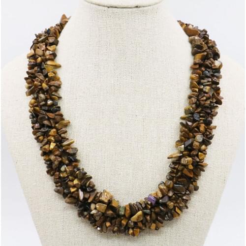 Fashion Special Irregular Yellow Tiger Eyes 3Rows Necklace Chain Jewelry Party Wedding Gifts 18inch Lucky Stone Gems
