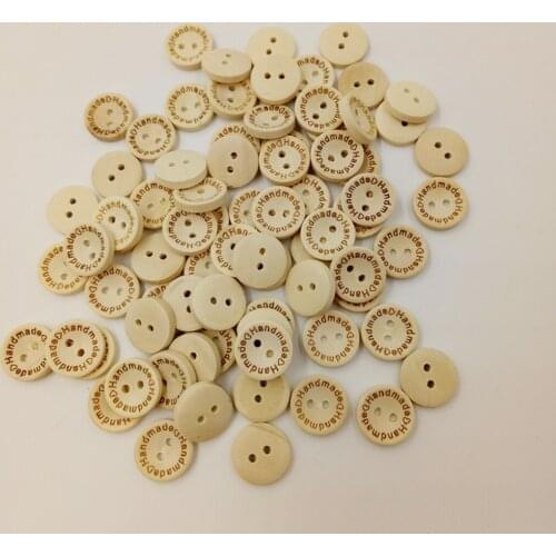 100Pcs Handmade Love Heart Wood Buttons 2 Holes For DIY Sewing Crafting 15mm