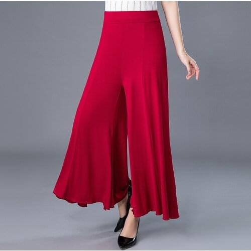 Middle-aged Mother Summer Thin section Womens pants 2021New Fashion High Waist Wide Leg Pants Women Elastic Waist Skirt Pants