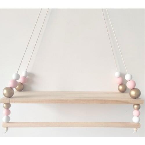 Double Layers Children Bedroom Organizer For Toys Wooden Shelves DIY Wood Beads Wall Shelf Storage Organizer Shelves Home Decor