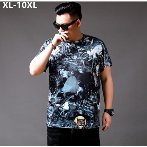 Pattern Loose Men Printing High Quality Short Sleeve Summer Plus Size 10XL 9XL 8XL Tee Shirts Tops 7XL 6XL Male Ice Silk Tshirt