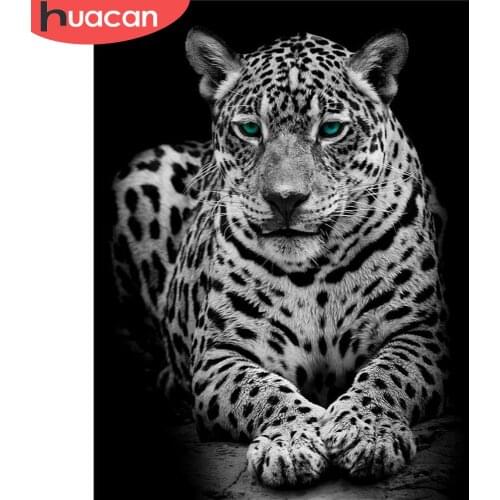 HUACAN 5d Diamond Painting Black White Leopard Diamond Embroidery Animal Handmade Rhinestones Home Decor Needlework Cross Stitch