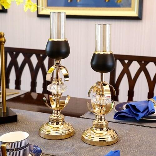 Creative Nordic Candle Holders Metal Glass Gold Table Candle Stand Retro Candlestick Kerzenhalter Ornaments American Decor FC279