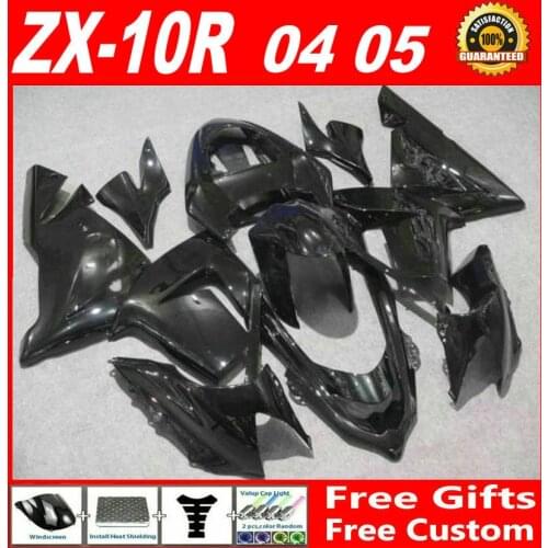 Hot all black motorbike fairing for Kawasaki 2004 2005 ZX10R fairings custom ZX-10R 04 05 fairing body kit RFG85