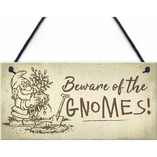Meijiafei Beware Of The Gnomes Funny Garden Sign Shed House Door Wall Plaque Fairy Garden Sign 10" X 5"