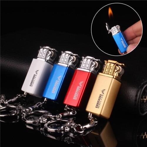 Mini Keychain Lighter Compacto Jet Torch Flint Encendedor Butano Lighter Inflado Libre Fuego Gasolina Metal Divertido Juguetes