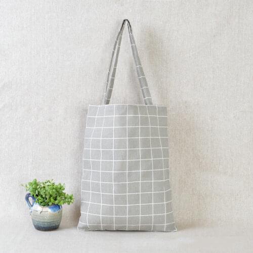 Fashion Women Shoulder Bag Cotton Linen Grid Striped Handbag Canvas Purse Pouch Ladies Girls Casual Tote Bags Best Sale-WT