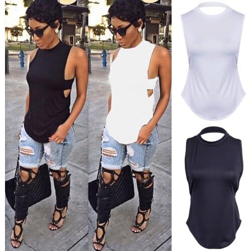 Fashion Women Summer Loose Vest Top Plain High Neck Backless Sleeveless Casual Cami Tank Tops T-Shirt