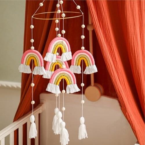 New 1Pc Baby Rattles Crib Mobiles Toy Bed Bell Musical Box 0-12month Rainbow Colors Cotton Carousel For Cots Projection Newborns