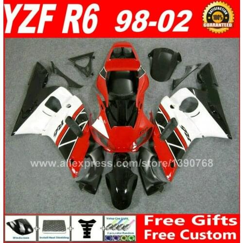 Motorcycle fairing fit for YAMAHA YZF R6 98 99 00 01 02 red white black yzf-r6 1998 1999 2000 2001 2002 yzfr6 fairings kits T3E4