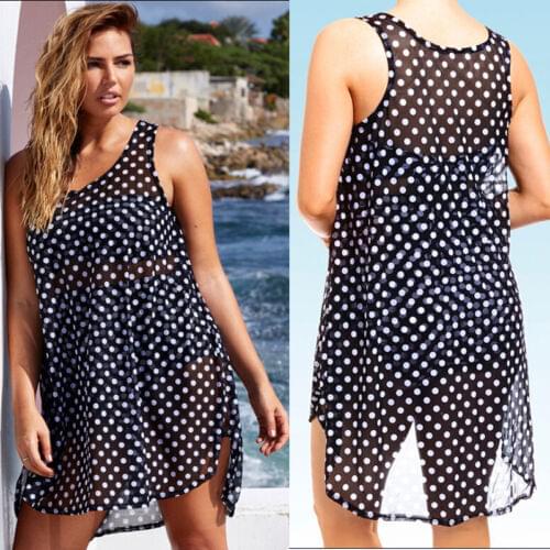 Sexy Women Swimwear Cover-Ups Polka Dot Chiffon Bathing Suit Large Summer Women Beach Dress Swimsuit Plus Size