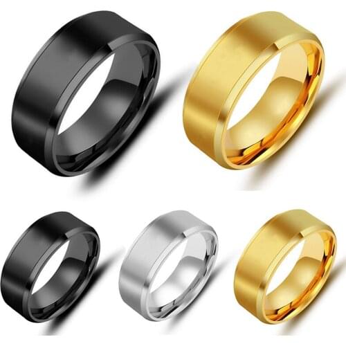 Simple Rings Women Men Stainless Steel Titanium Steel Smooth Matte Ring 8Mm Double Beveled Edge Fashion Rings Jewlery
