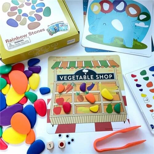 Montessori Rainbow Pebbles Color Sorting Stacking Stones Kids Creative Educational Toys Baby Sensory Toys Montessori Materials