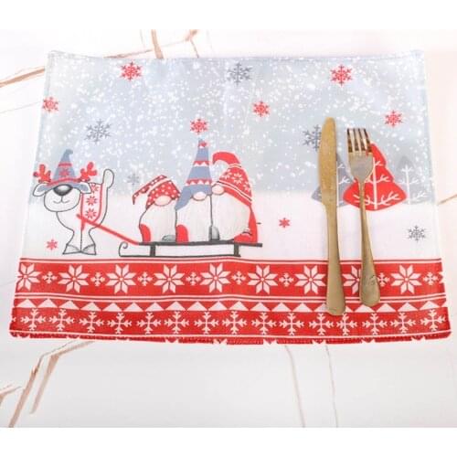 Santa Gnome Elk Christmas Table Placemats Rectangular Christmas Table Mats Washable Winter Holiday Dining Table Placemat