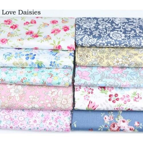 100% Cotton Twill Fabric Pastoral PINK YELLOW AQUA BLUE WIHTE Small Blue White Maroon Flower for DIY Handwork Kids Apparel Dress