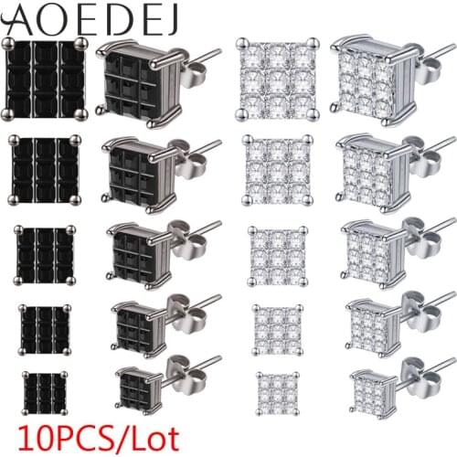 AOEDEJ 10pcs/Lot 20g Stainless Steel Stud Earring for Women Men Crystal Square Ear Studs Tragus Cartilage Helix Piercing 4-8MM