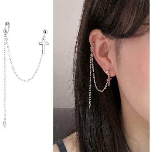 1 PCS Punk Silver Colour Long Tassel Cross Stud Earrings For Women Girls Gift Pendientes Brincos Female Jewelry