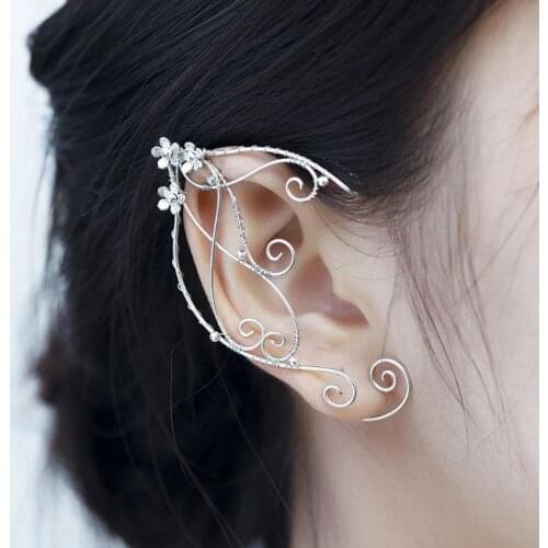 Elf Ear Cuffs Clip-on Earrings Filigree Fairy Wrap Earring Elven Cosplay Costume K3ND