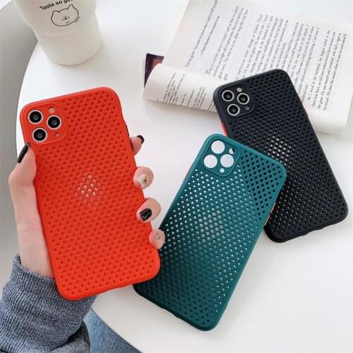 Mesh Heat Dissipation Phone Case For iPhone 11 Pro X XR Max 8 7 Plus for Huawei P40 Mate30 Hollow Breathing Protection TPU Cover