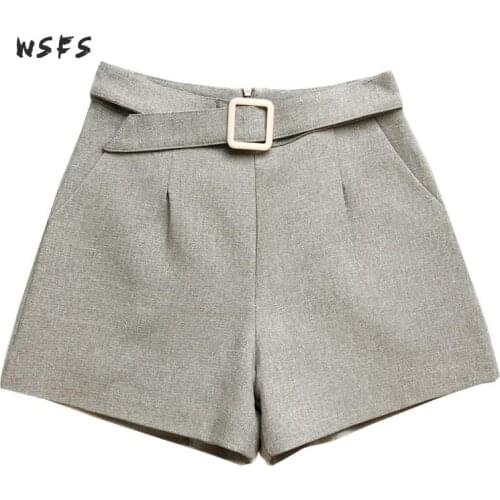 Summer Wide Leg Shorts Women High Waist Shorts Black Gray Sashes Short Feminino Boots Palazzo Office Suit Shorts Flare Trousers