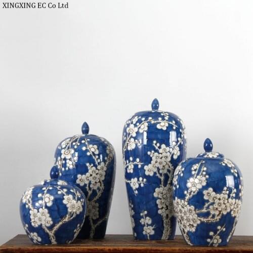 Blue and White Porcelain Ceramic Jar Dried Flowers Flower Arrangement Decoration Living Room Modern Home Decoration Accessories