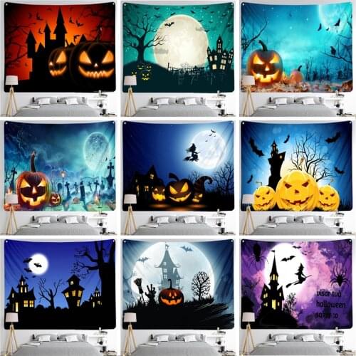 Halloween Blck Night Pumpkin Tapestry Christmas Haunted House Wall Hanging Living Room Bedroom Yoga Mat Blanket Macrame Decor
