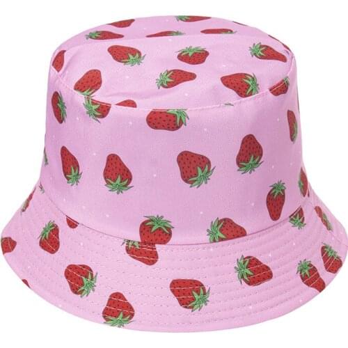 Bucket Hat For Women Double Sided Cute Strawberry Embroidered Creative Outdoor Fashion