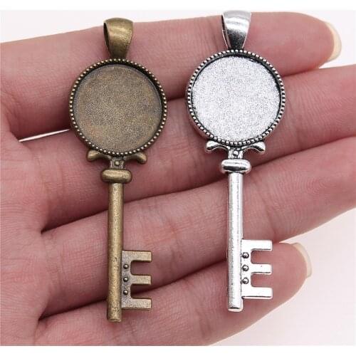 WYSIWYG 4pcs 18mm Inner Size Vintage Antique Bronze Antique Silver Color Key Shape Cameo Cabochon Base Setting