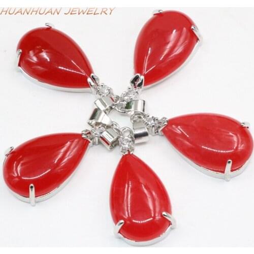 Fashion Womens Stone Chain Pendant Natural Red Jades 26x34mm Charms Stainless Steel Necklace & Pendants Statement Jewelry B3333