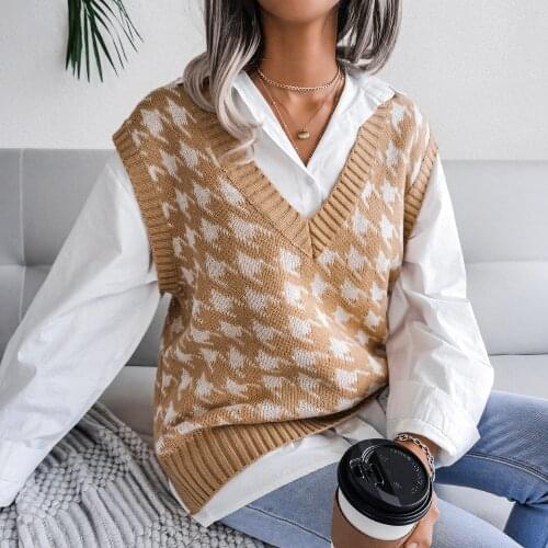 Knit Oversized Sweater Vest Casual Loose V Neck Female Knitwear England Preppy Autumn Y2K Jumpers 122171WYA