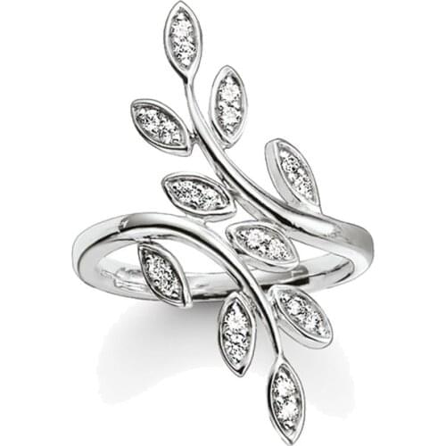 925 Sterling Silver White CZ Tree Leaves Rings, Trendy Thomas Style Tendrils Small Tree Glam Ring Jewelry Ts Soul Gift for Women