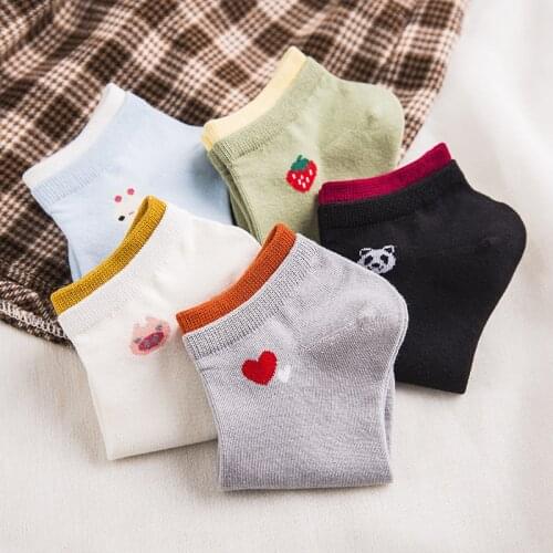 10Pcs=5Pairs/Set New Cartoon Cute Japanese Socks Summer White Breathable Cotton Socks Women Kawaii Low Cut Boat Socks Skarpetki