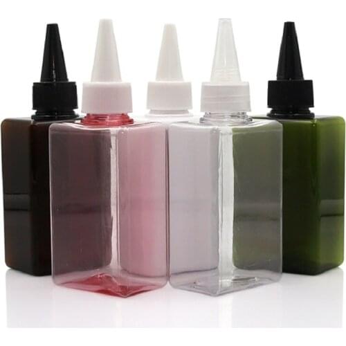 150ML Squeeze Bottle Pink White Brown Makeup Packaging Refillable Shampoo Shower Gel Container Square Needle Tip Dropper Bottle