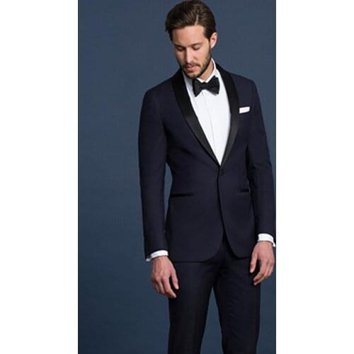 2021 Black Wedding Suit for Men 2 Pieces Slim Fit Male Suits Set Shawl Lapel Custome Prom Business Tuxedo Jacket with Pants