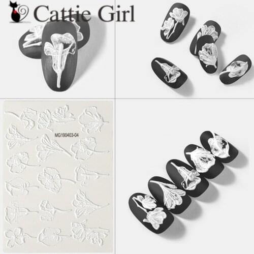 1 Sheet Flower 3D Nail Sticker Acrylic Engraved Flowers Gel Nails Stickers Water Decal with UV Gel for DIY Nails Decorations