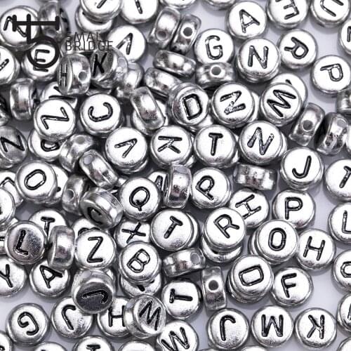 4*7mm Silver colour Letter Alphabet Beads For Jewelry Making Diy Accessories Flat Round Plastic Acrylic Beads Wholesale P604