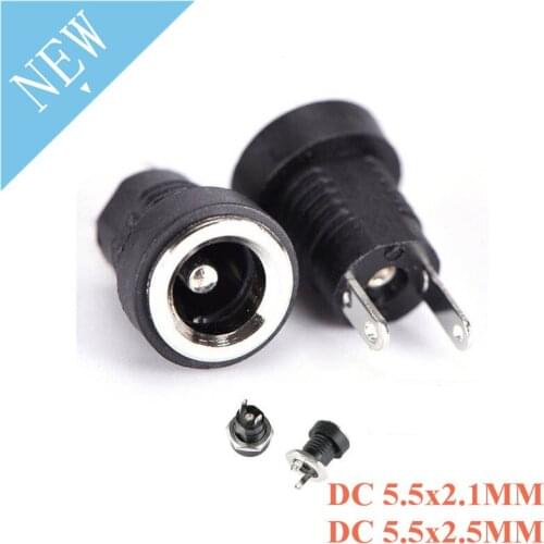 5pcs 5A 30V DC Power Supply Jack Socket Female Panel Mount Connector 5.5mm 2.1mm 2.5mm 5.5x2.1 5.5x2.5mm Plug Adapter 2 Terminal