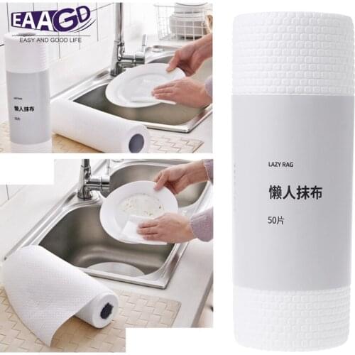 50Pcs/Roll Disposable Eco-friendly Cleaning Cloth Wash Dish Cloth Duster Cloth No Oil Multi-functional Dry & Wet Kitchen Towels
