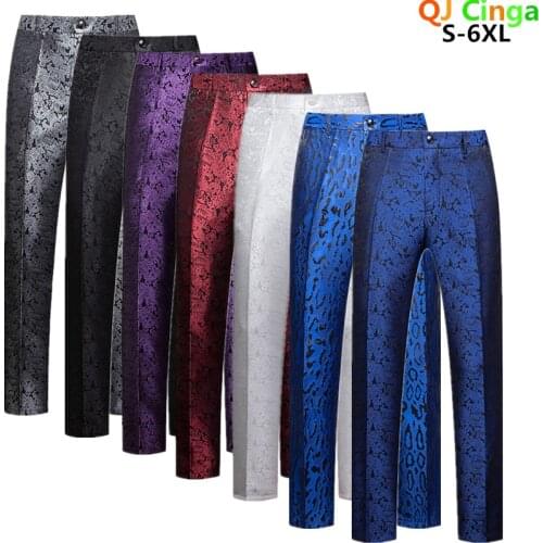 8 Colours) Suit Trousers Mens Jacquard Fabric Pants Wedding Party Dress Pant Large Size S-5XL 6XL Pantalones Hombre