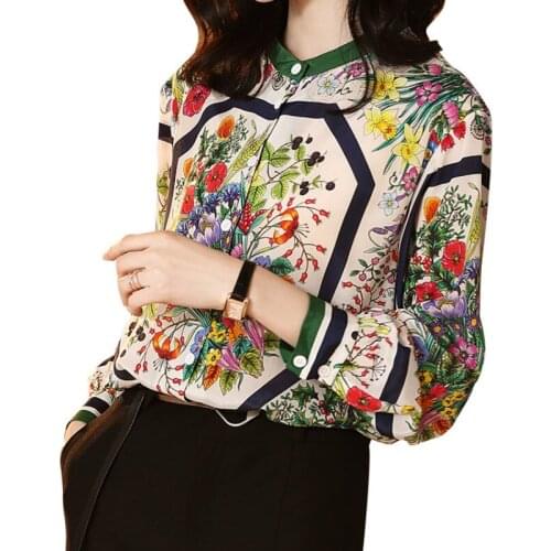 2019 Spring New Women Fashion Shirt High Quality Floral Print Long Sleeve Blouse Office Lady Blusas Chemise Plus Size Tops S-XXL